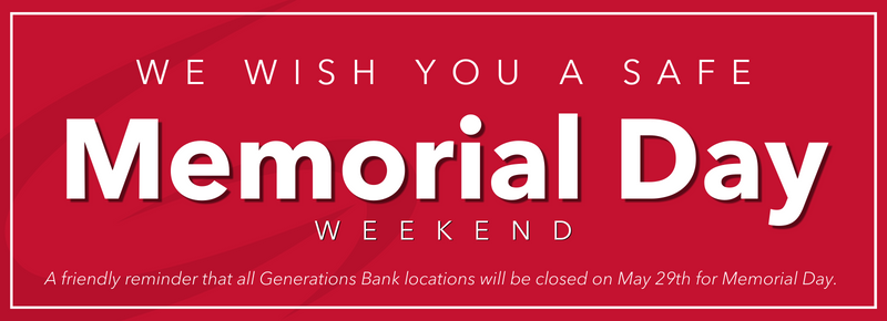 Our locations will be closed for Memorial Day on May 29.